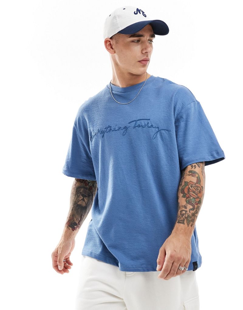Pull&bear everything today embroidered t-shirt in blue Pull&Bear