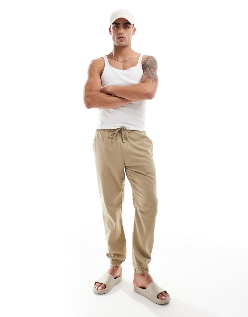 Pull&Bear linen look cuffed hem pants in sand Pull&Bear