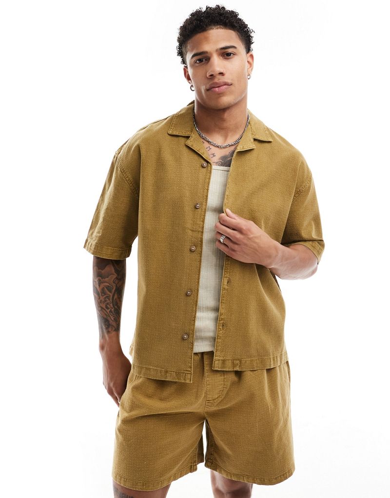 Pull&Bear woven shirt in khaki - part of a set Pull&Bear