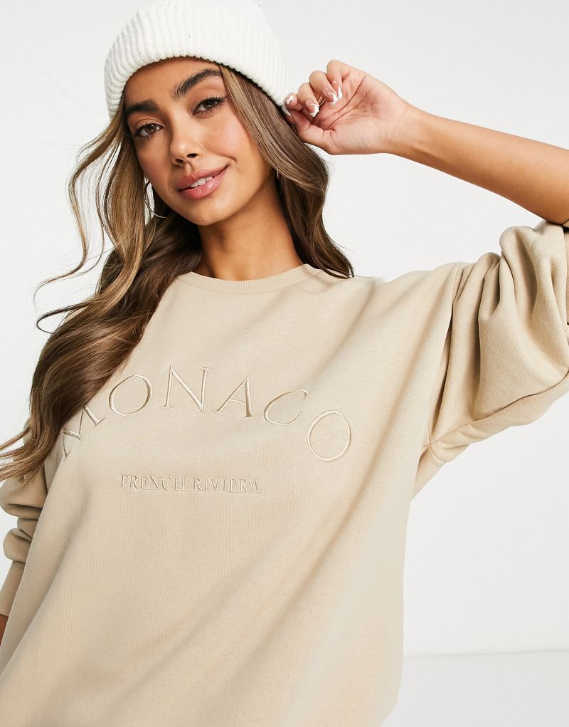 Stradivarius Monaco oversized sweatshirt in stone Stradivarius