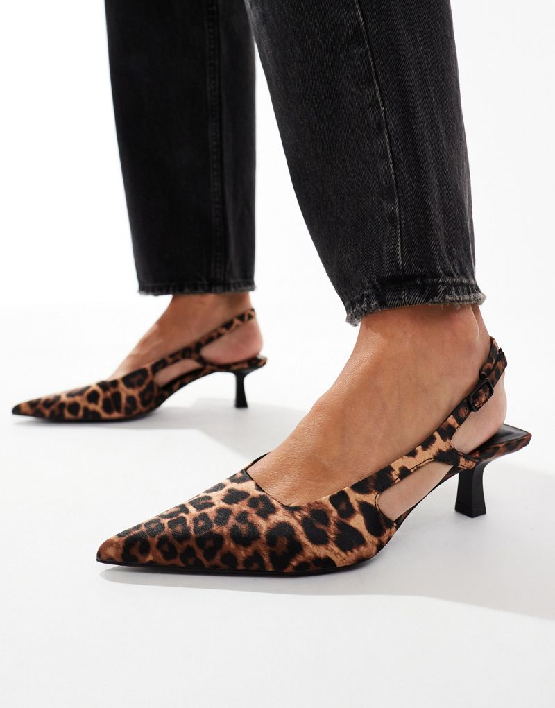 Stradivarius kitten heel slingback shoes in leopard Stradivarius