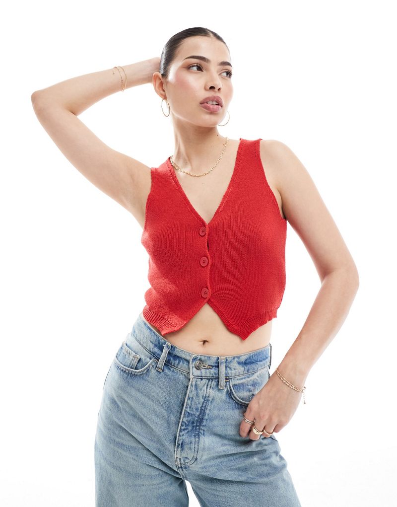 Stradivarius knit vest in red Stradivarius