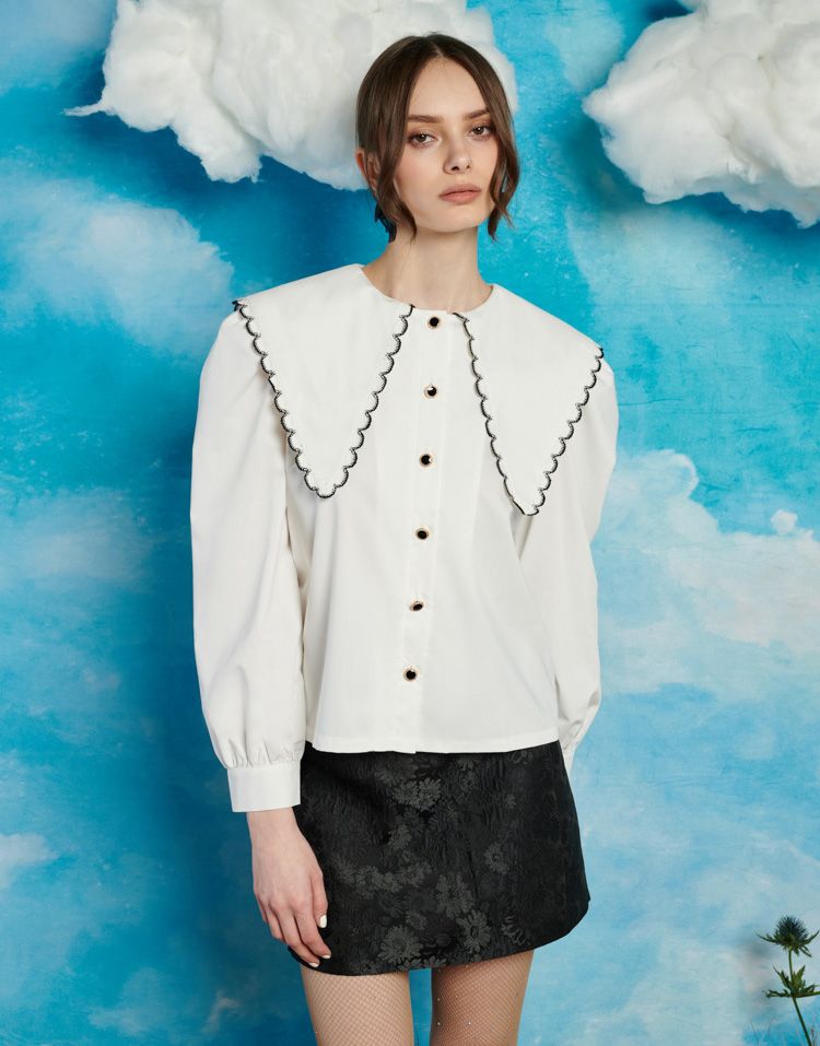 Sister Jane contrast stitch oversized collar shirt in ivory Sister jane