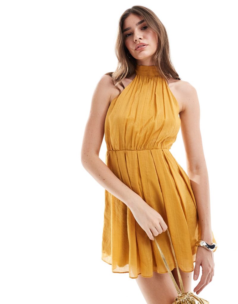 Style Cheat high neck swing mini dress in mustard Style Cheat