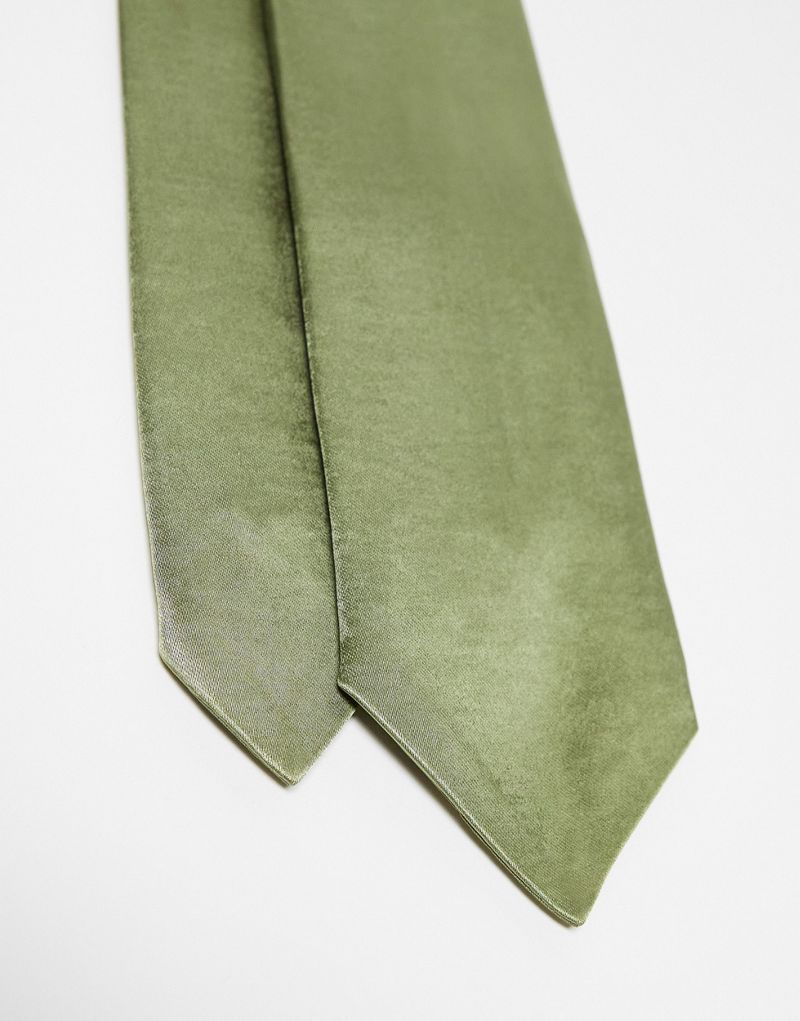 Six Stories satin tie in moss green Six Stories