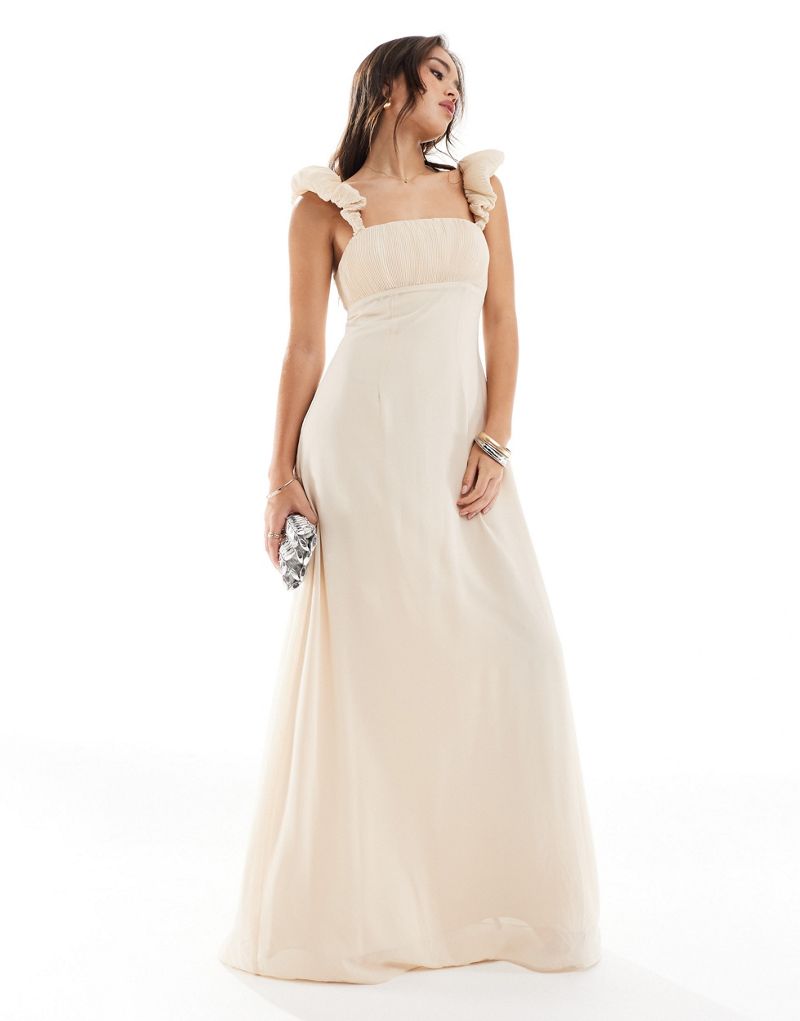 Six Stories Bridesmaid ruched chiffon maxi dress in champagne Six Stories