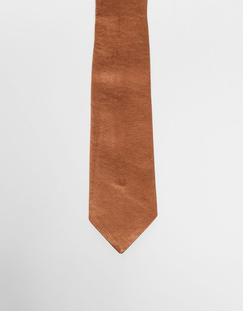 Six Stories satin tie in rust Six Stories