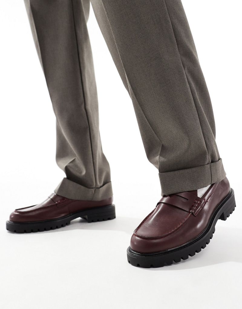 Truffle Collection chunky penny loafers in burgundy Truffle Collection