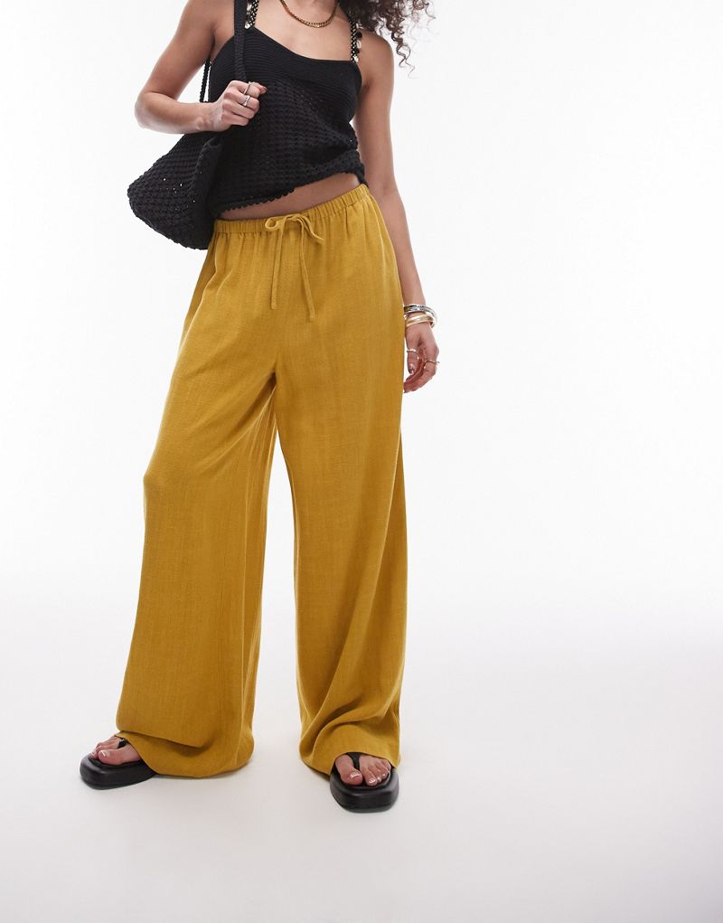 Topshop super wide linen mix pants in chartreuse - part of a set Topshop Petite