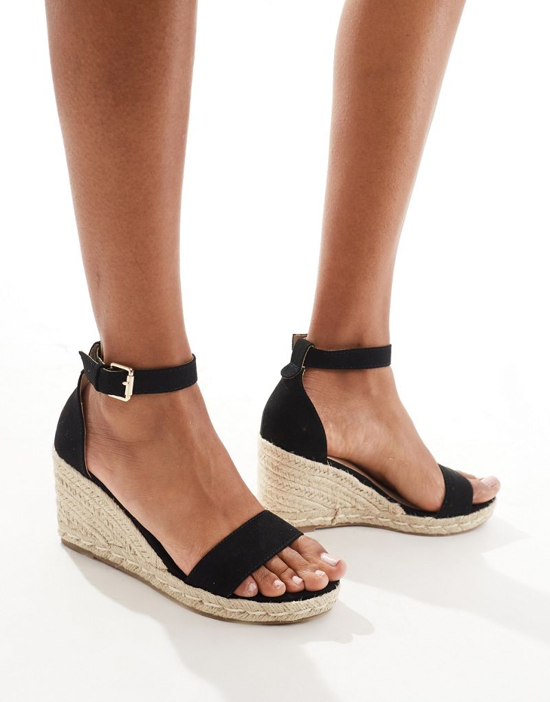 Truffle Collection jute wedge heeled espadrilles in black Truffle Collection