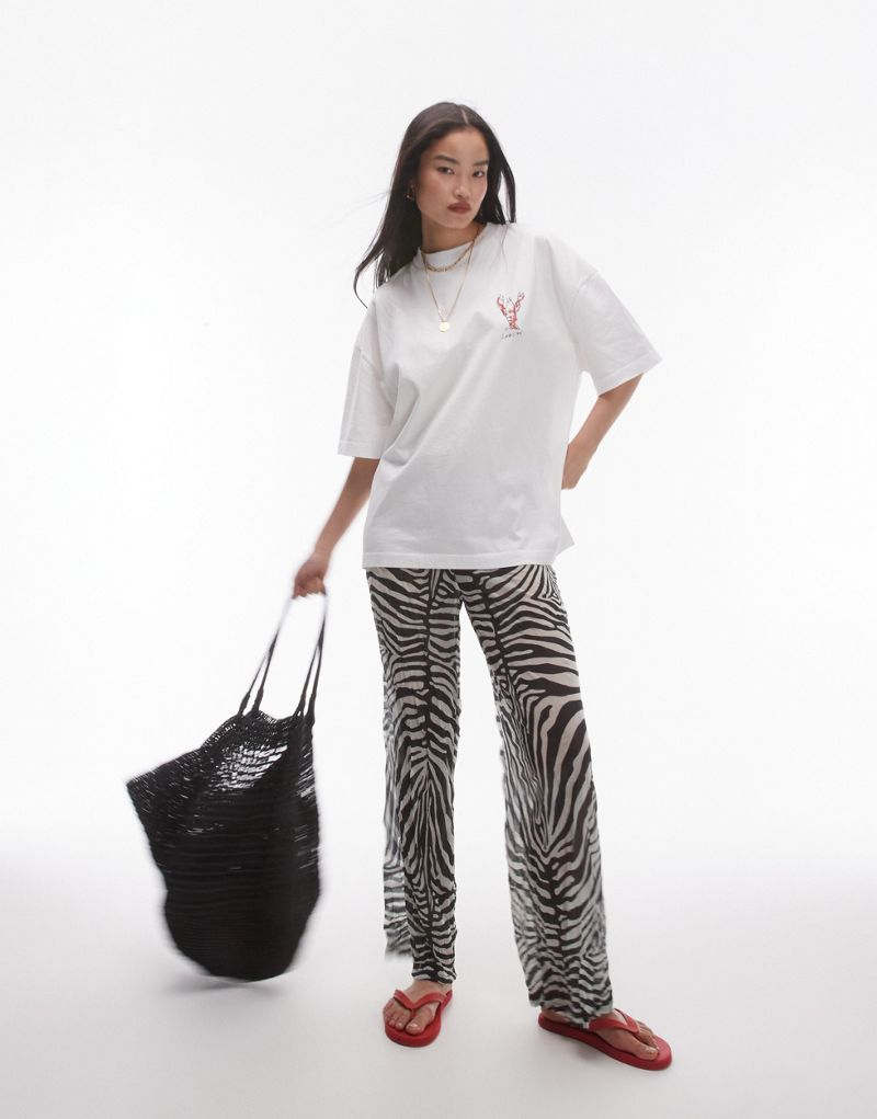 Topshop abstract sheer crinkle pants in black and white TOPSHOP