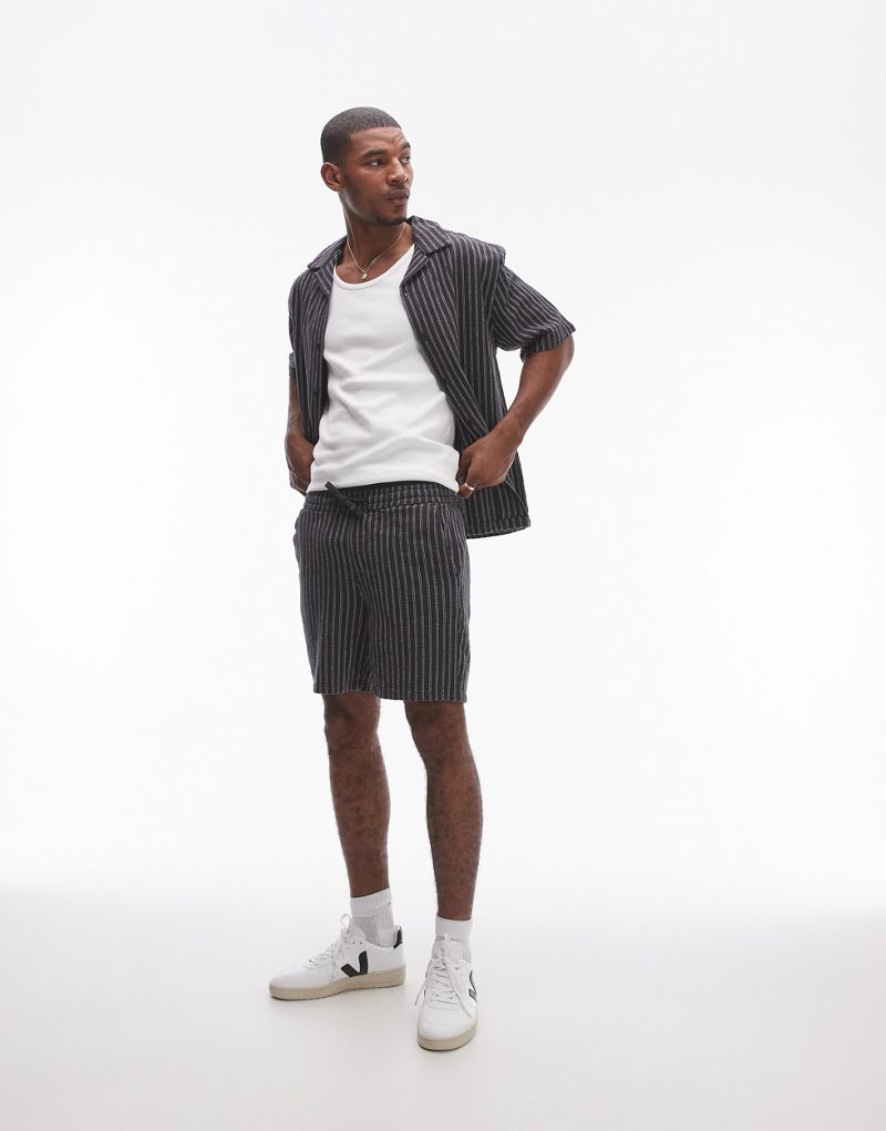 Topman striped shorts in black - part of a set TOPMAN