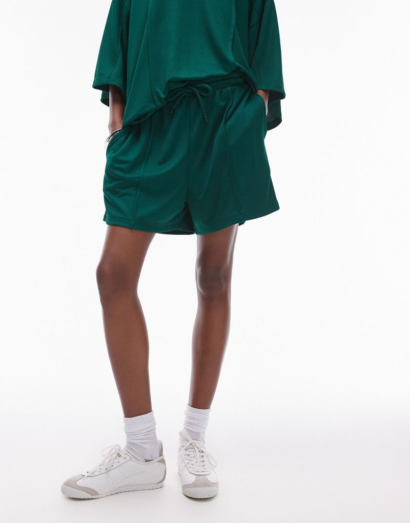 Topshop sporty picot longline shorts in green - part of a set TOPSHOP