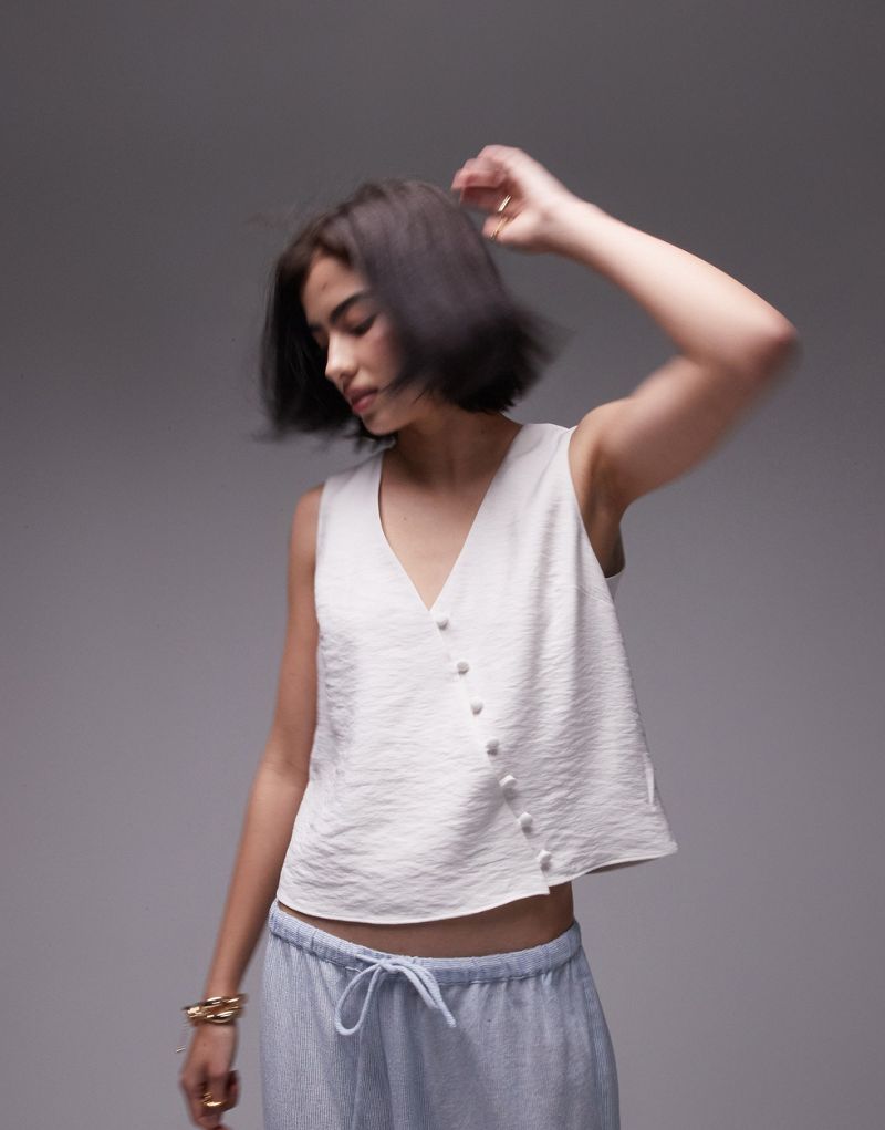Topshop asymmetric button top in ivory TOPSHOP