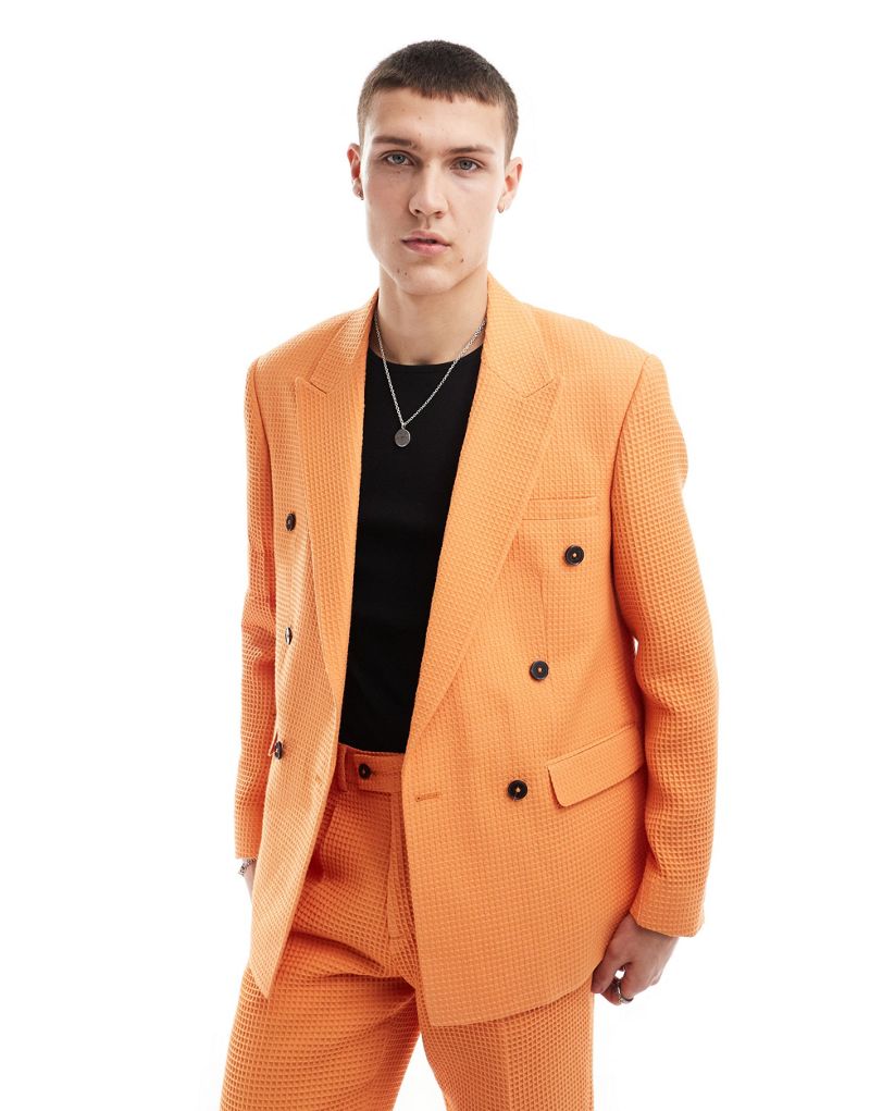 Viggo suit jacket in bright orange waffle  Viggo