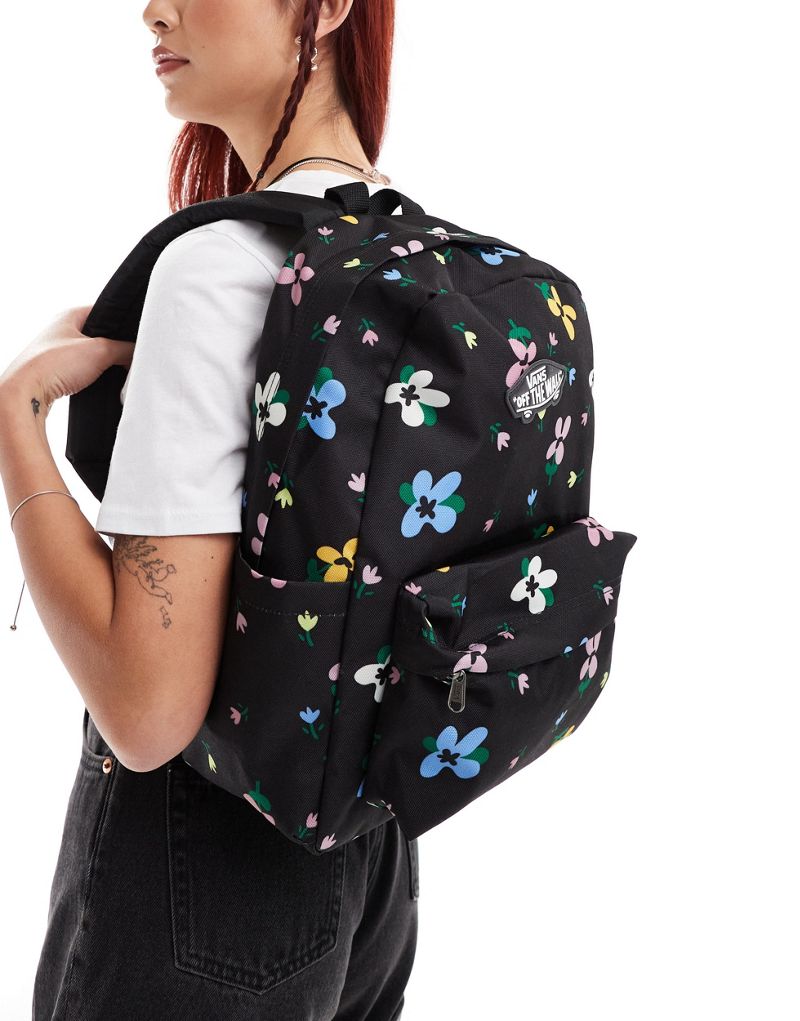 Vans old skool classic flower print backpack in black and multi Vans