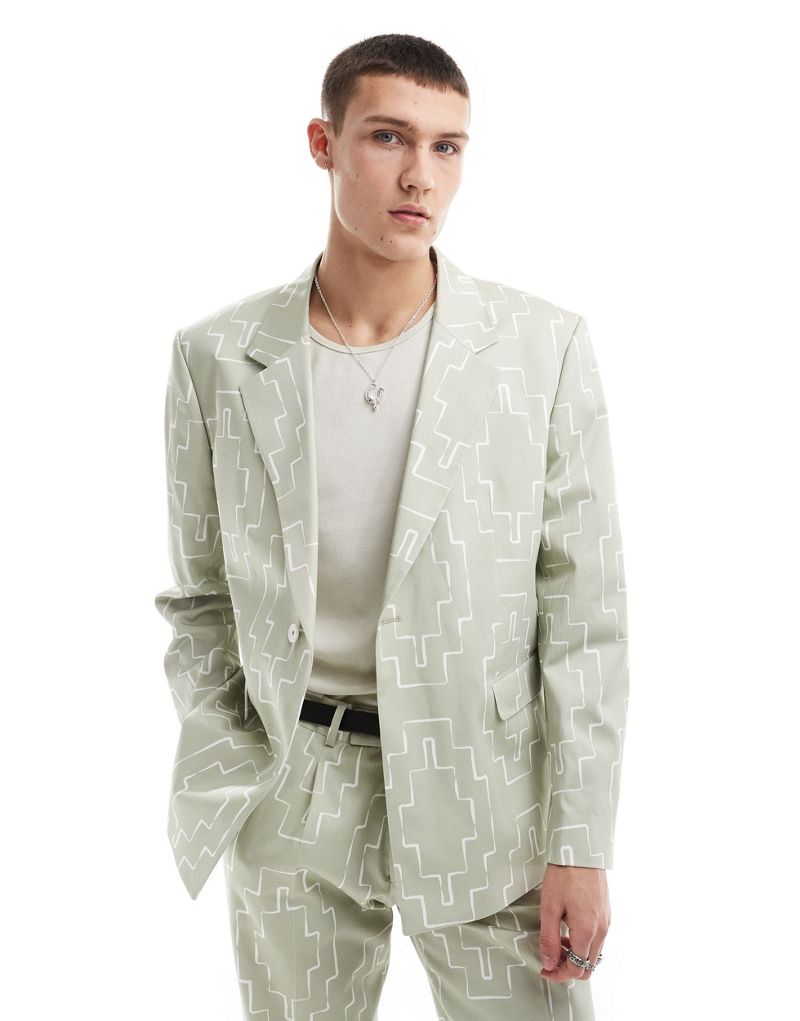Viggo suit jacket with print in sage green  Viggo