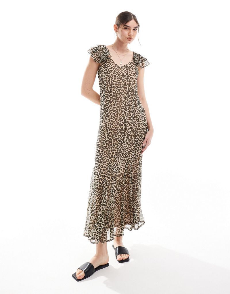Vero Moda frill sleeve maxi dress in leopard print VERO MODA