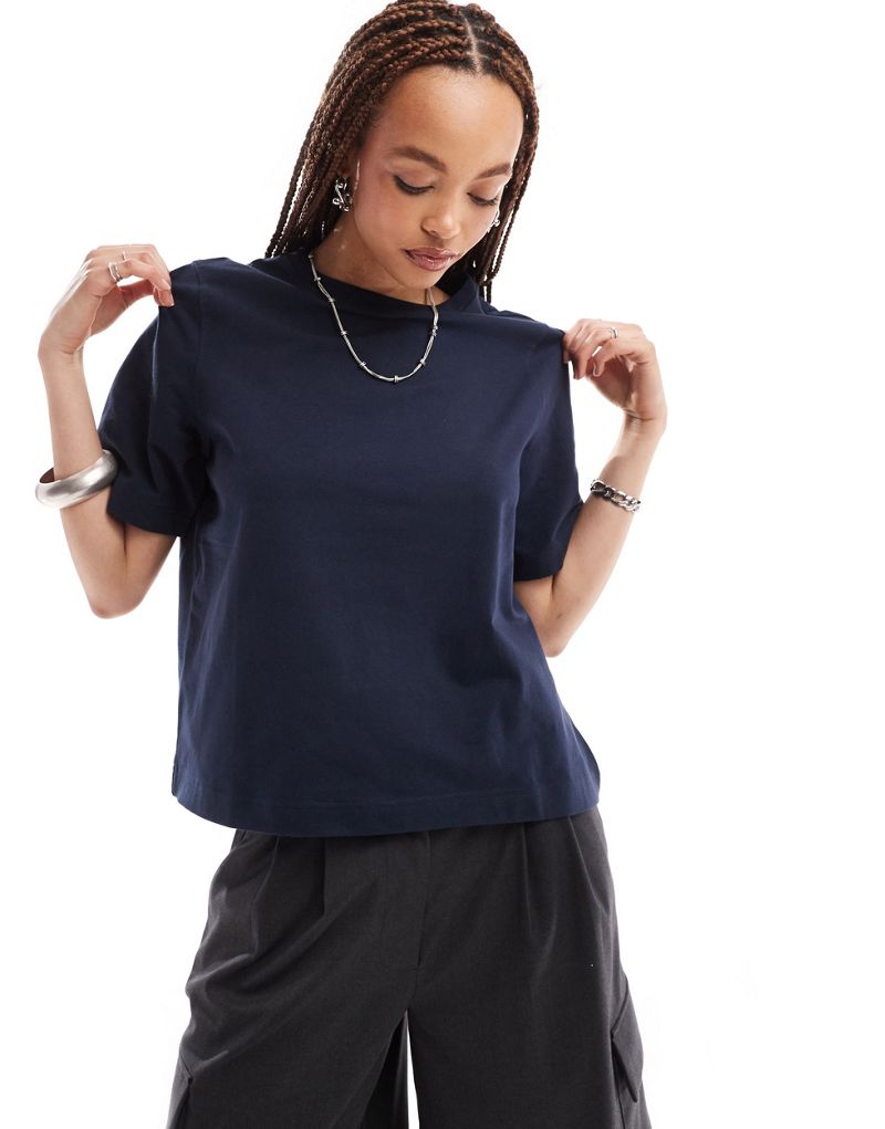 Weekday Perfect boxy fit T-shirt in dark blue Weekday