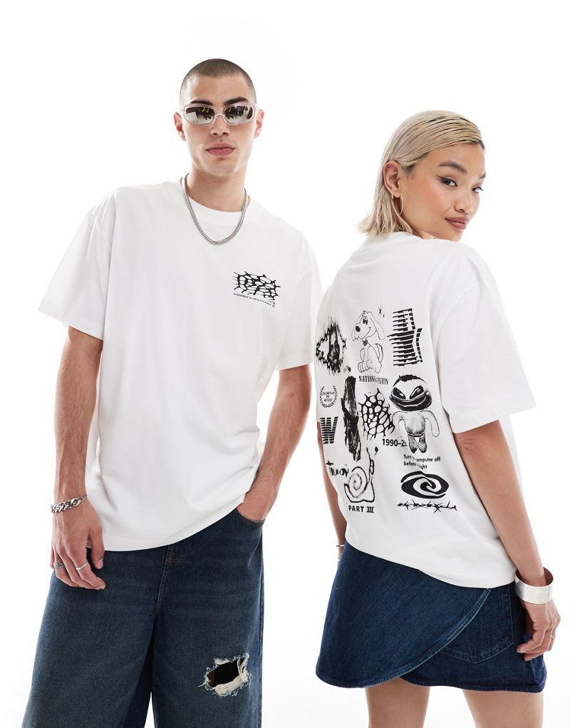 Weekday Unisex oversized T-shirt with cartoon graphic print in white - Exclusive to ASOS Weekday