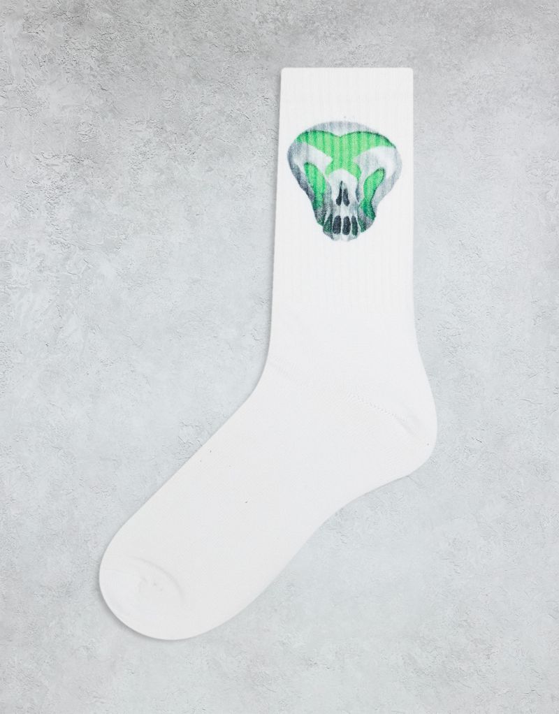 Weekday sports socks with cyber skull graphic in white Weekday