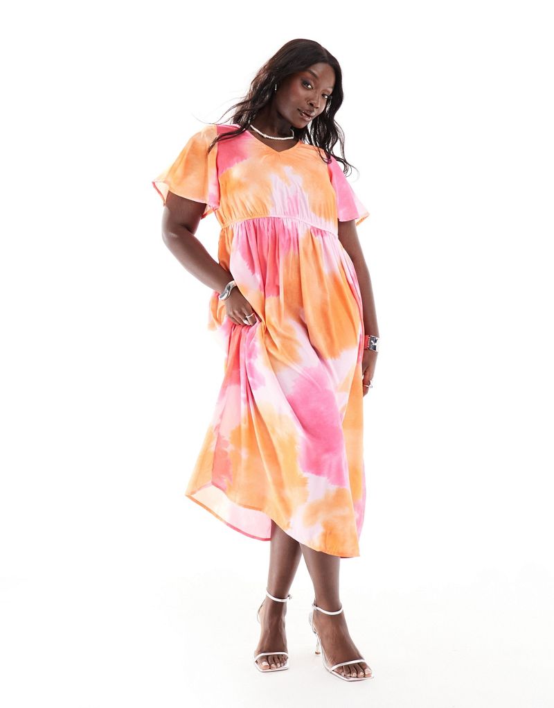 Yours tie-back dress in pink blur print Yours