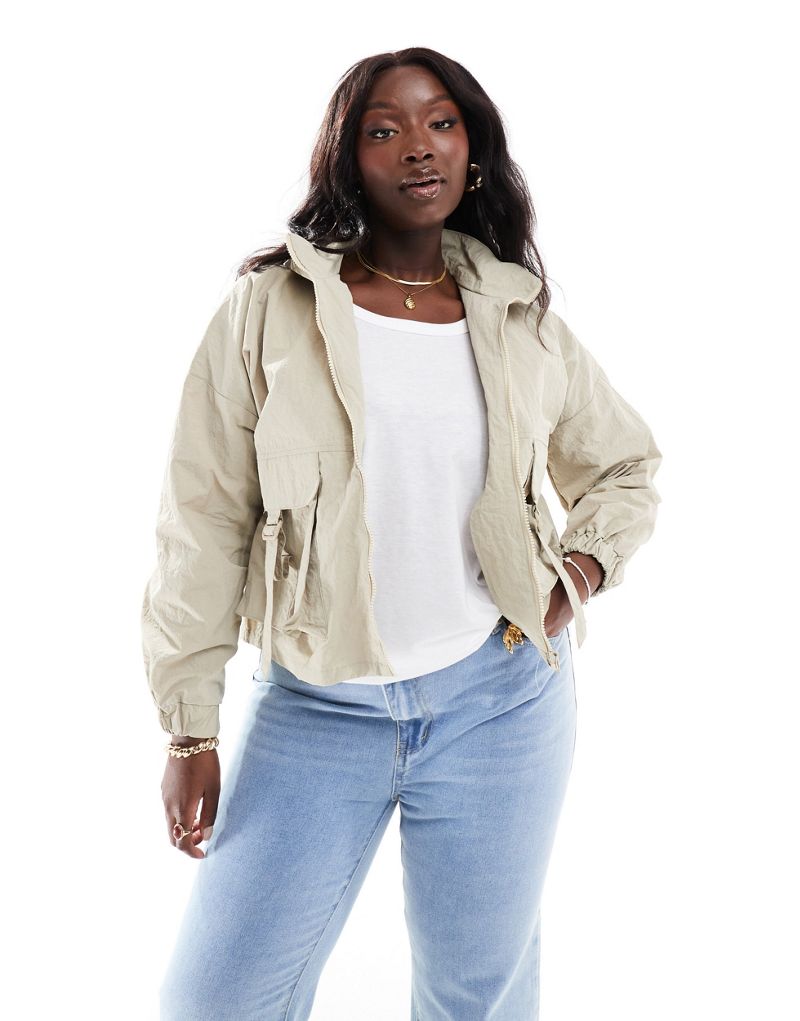 Yours cropped utility jacket in beige Yours