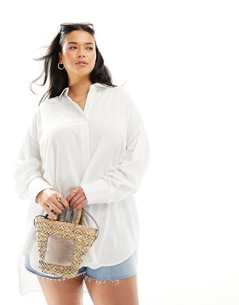 Yours longline linen look shirt in white Yours