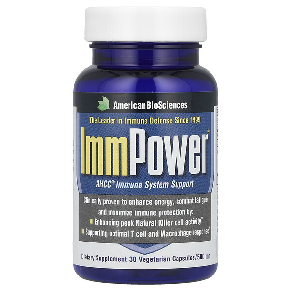 ImmPower®, AHCC® Immune System Support, 1,000 mg, 30 Vegetarian Capsules (Вегетарианские капсулы) (500 mg per Capsule) American Biosciences