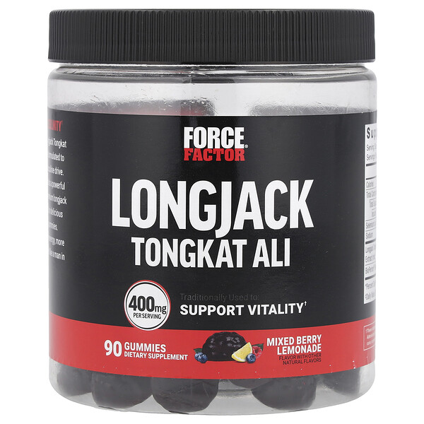 Longjack Tongkat Ali Gummies (Жевательные конфеты), Mixed Berry Lemonade, 400 mg, 90 Gummies (133 mg Per Gummy) Force Factor