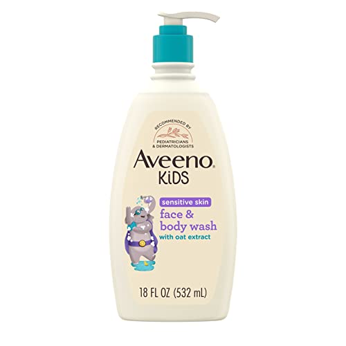 Aveeno Kids Sensitive Skin Face & Body Wash with Oat Extract, Gently Washes Away Dirt & Germs Without Drying, Tear-Free & Suitable for All Skin Tones, Hypoallergenic, 18 fl. Oz Aveeno Baby