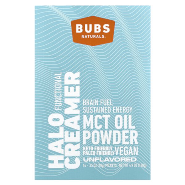 Halo Creamer, MCT Oil Powder, Unflavored, 14 Packets, 0.35 oz (10 g) Each BUBS Naturals