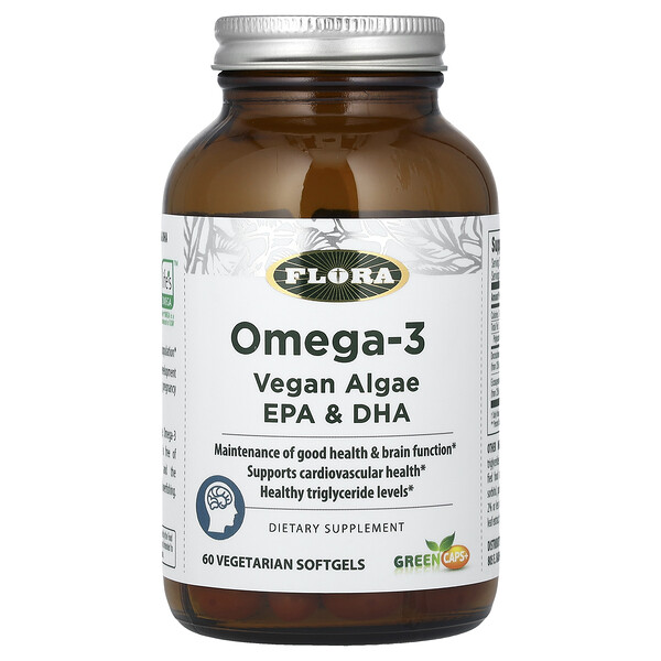 Omega-3, Vegan Algae EPA & DHA, 60 Vegetarian Softgels Flora