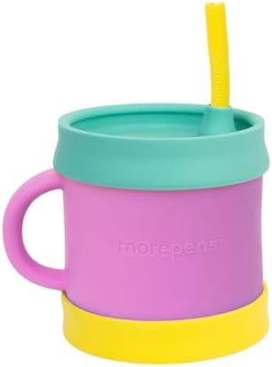 The Everything Sippy with Straw | Training Sippy Cups for Infant to Toddler Baby Led Weaning | 8 Ounce | Converts to Heat-safe Suction | Premium Silicone | BPA Free | Grape Morepeas