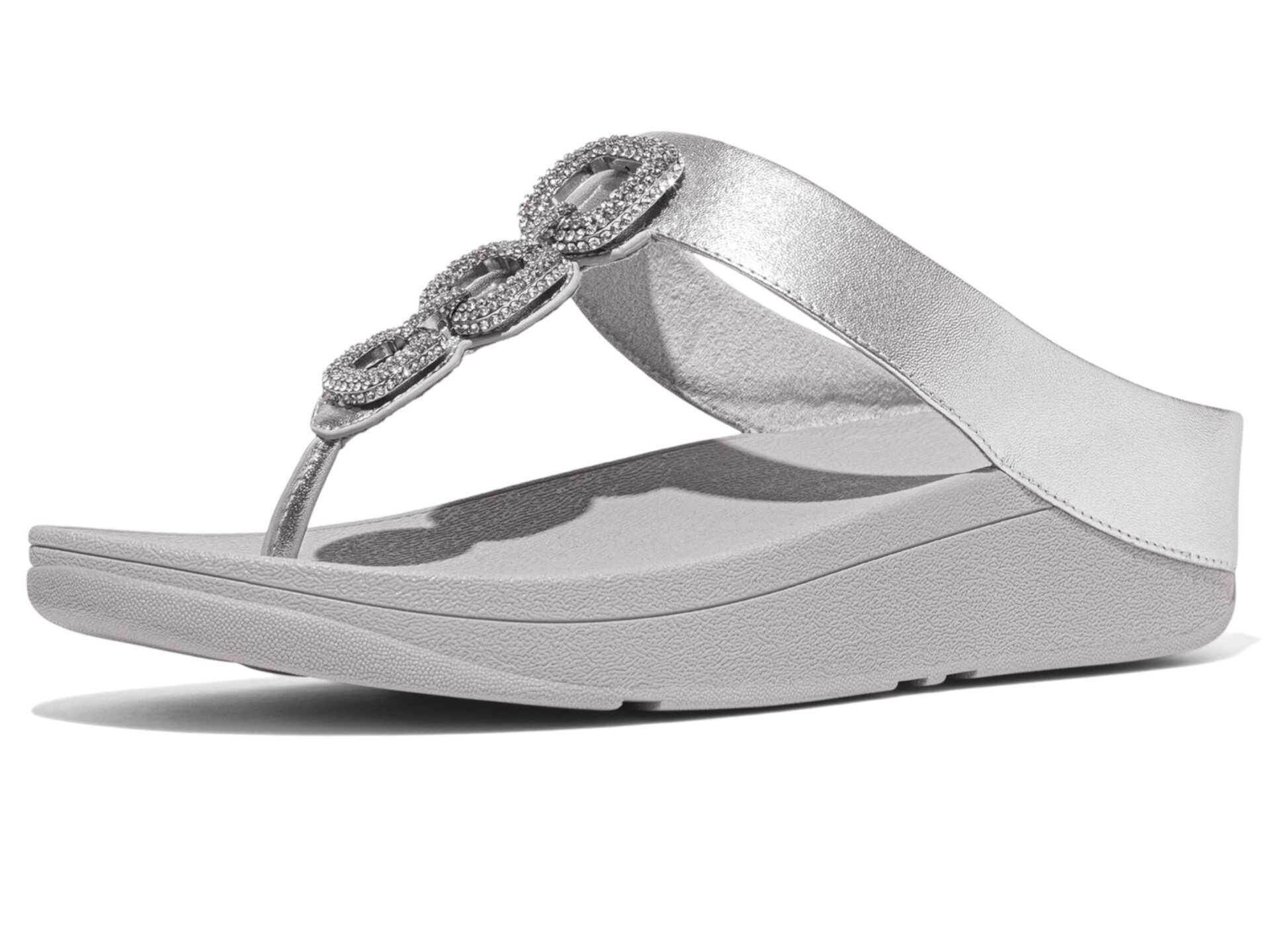 Сандалии FitFlop Fino Crystal-Chain из металлизированной кожи с подъемом и амортизацией FitFlop