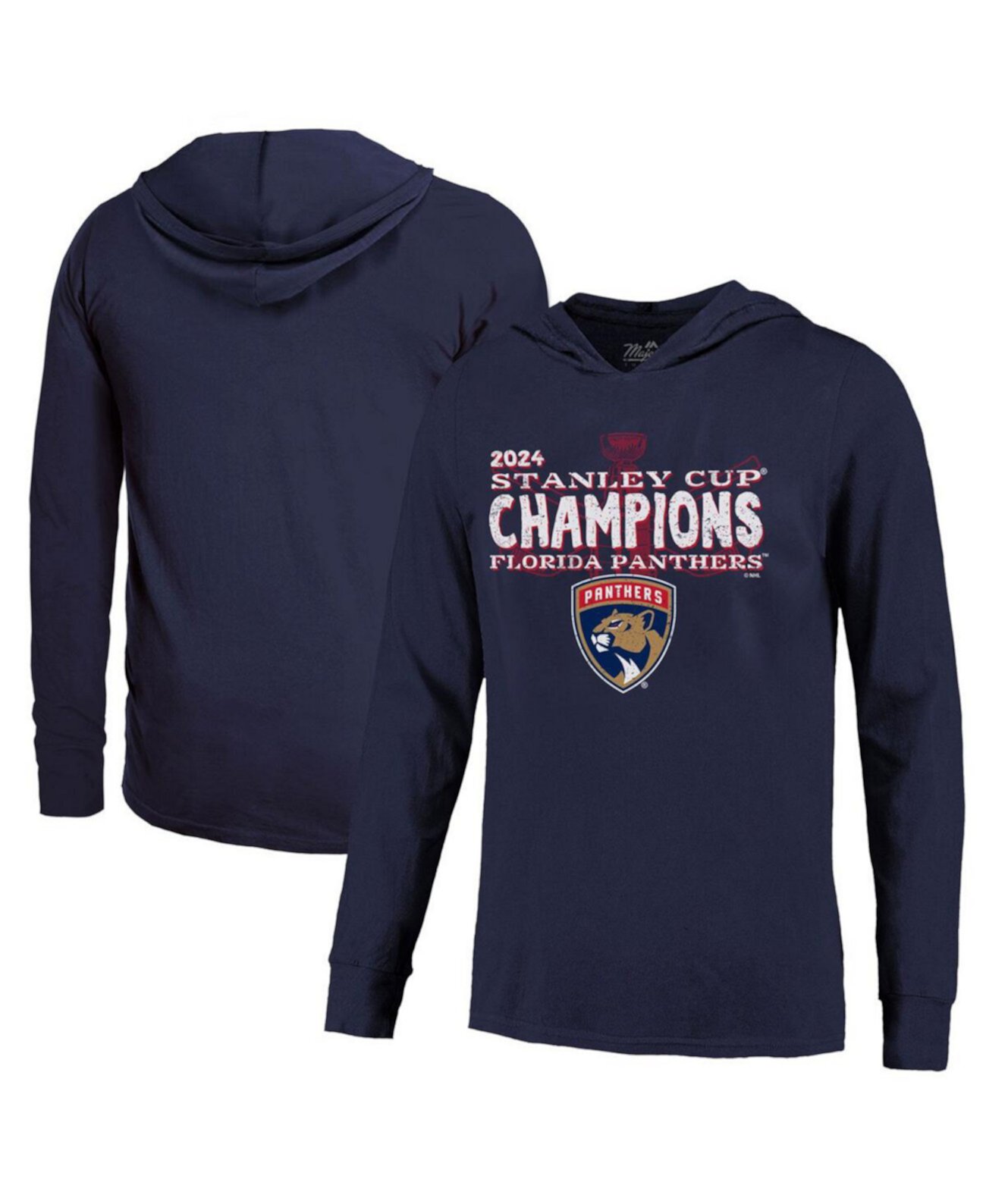 Men's Navy Florida Panthers 2024 Stanley Cup Champions Softhand Long Sleeve Pullover Hoodie Majestic