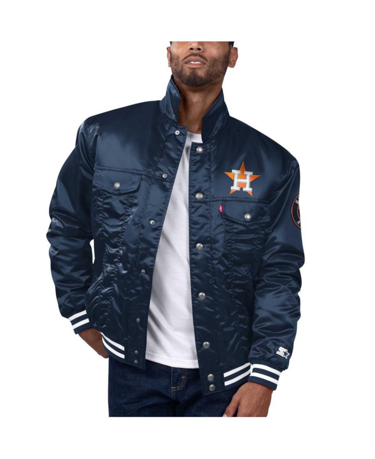 Мужская Повседневная куртка Levi's® x Starter Navy Houston Astros Silver Tab Satin Full-Snap Trucker Jacket Levi's®