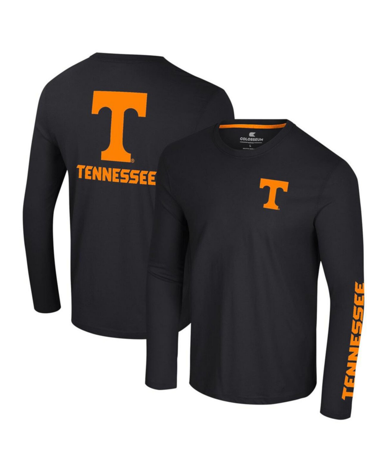 Men's Black Tennessee Volunteers Logo Lockup 3-Hit Active Blend Long Sleeve T-Shirt Colosseum