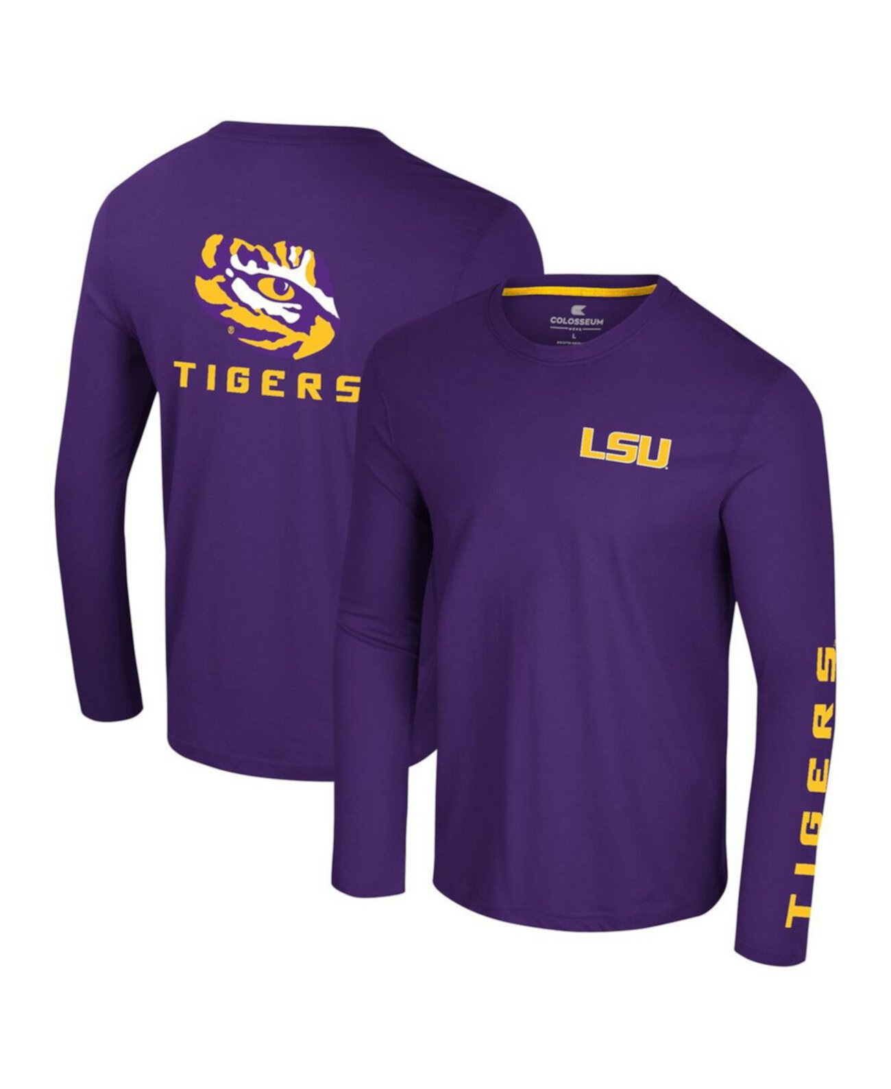 Men's Purple LSU Tigers Logo Lockup 3-Hit Active Blend Long Sleeve T-Shirt Colosseum