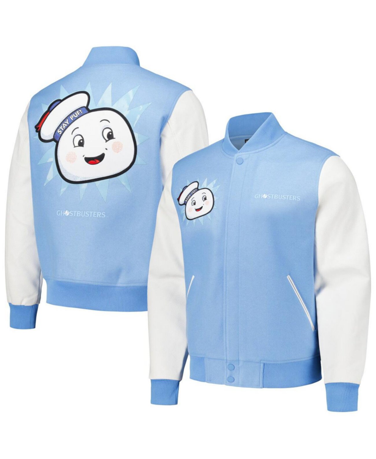 Men's Blue Ghostbusters Stay Puft Full-Zip Varsity Jacket Freeze Max