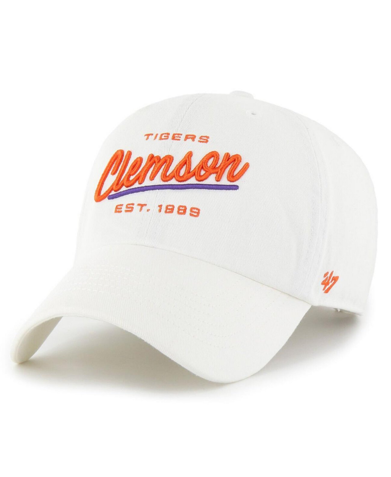 Женская белая кепка Sidney Clean Up Clemson Tigers с регулируемым размером, 100% хлопок '47 Brand