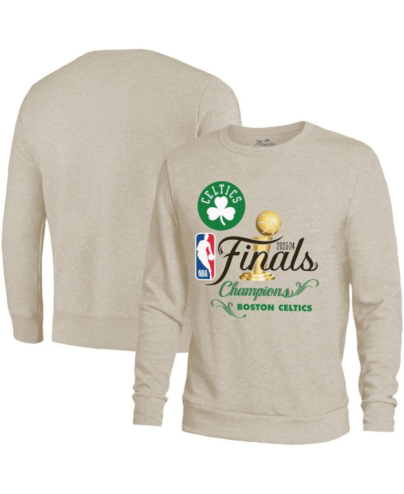 Threads Men's Cream Boston Celtics 2024 NBA Finals Champions Tri-Blend Pullover Sweatshirt Majestic