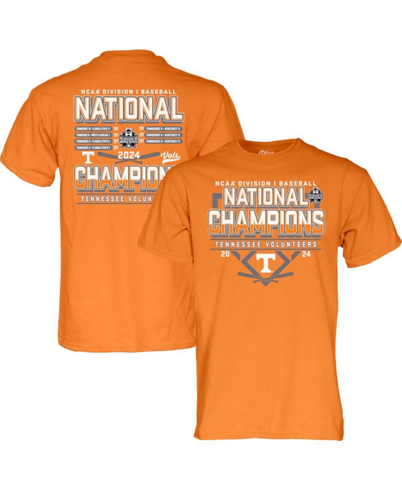 Men's Tennessee Orange Tennessee Volunteers 2024 NCAA Men's Baseball College World Series Champions Schedule T-Shirt Blue 84