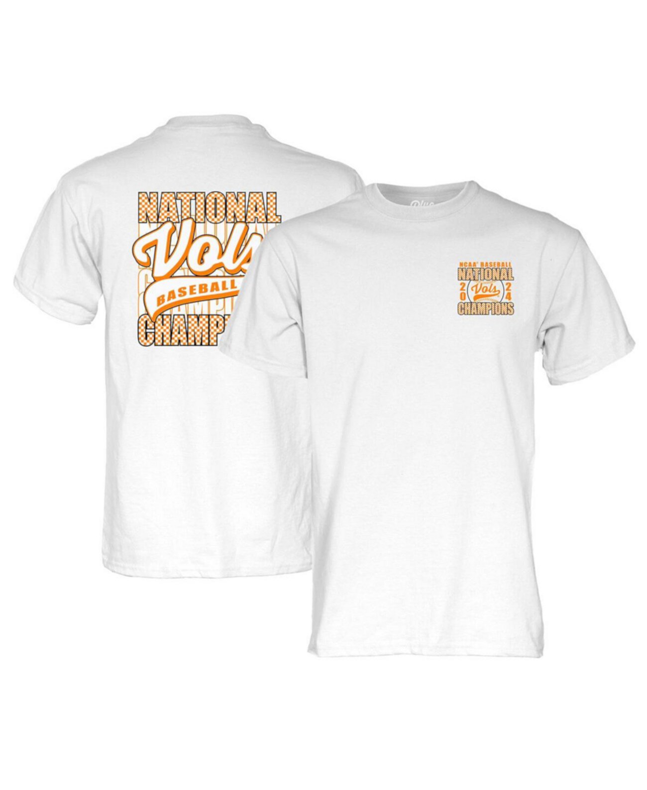 Men's and Women's White Tennessee Volunteers 2024 NCAA Men's Baseball College World Series Champions Check T-Shirt Blue 84