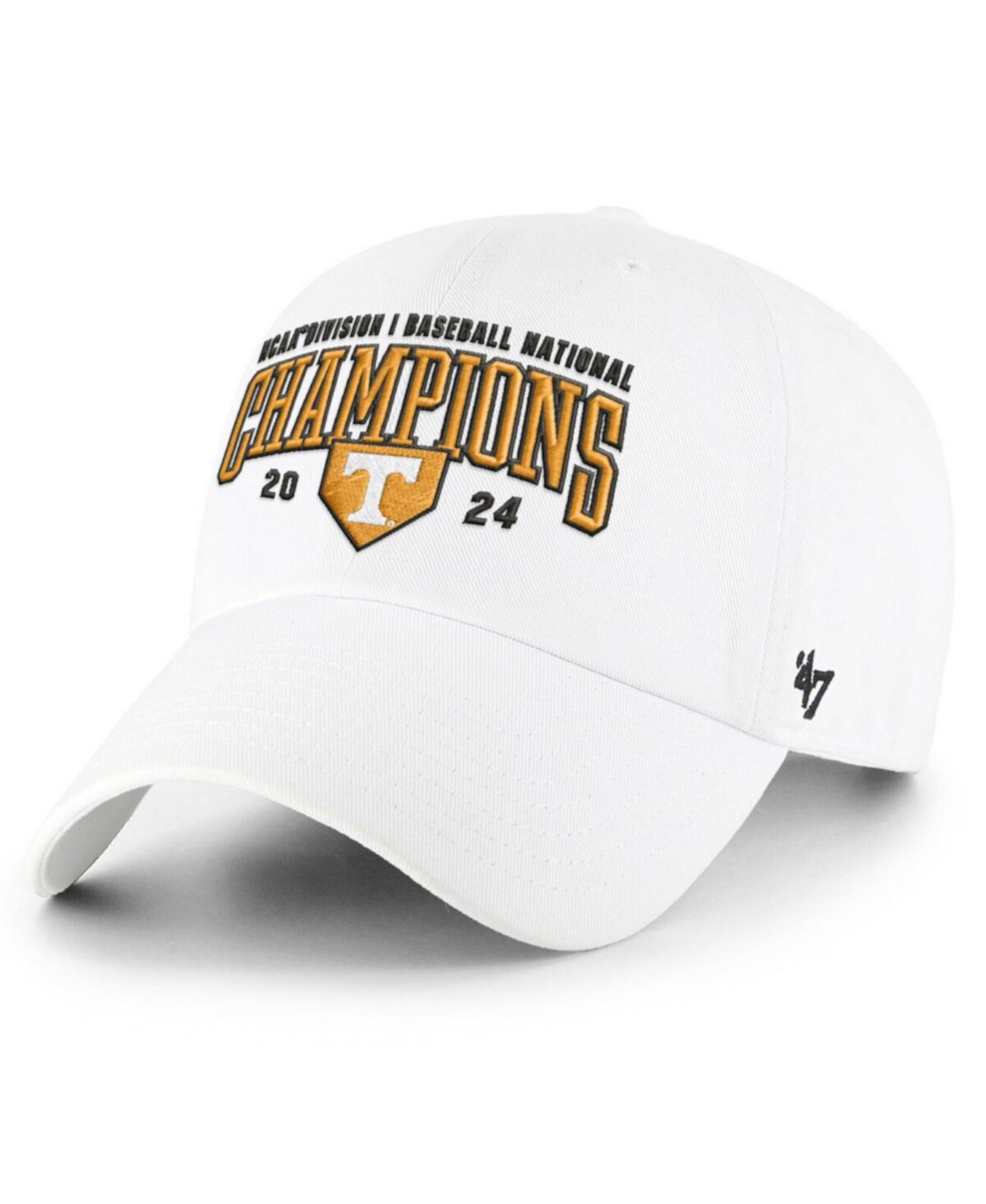 Men's White Tennessee Volunteers 2024 NCAA Men’s Baseball College World Series Champions Clean Up Adjustable Hat '47 Brand