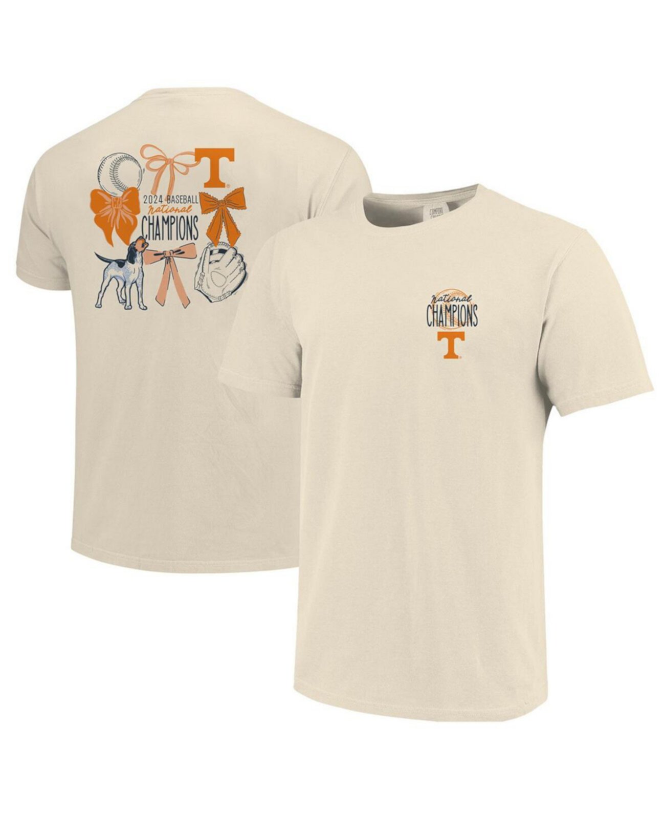 Women's Natural Tennessee Volunteers 2024 NCAA Men's Baseball College World Series Champions Comfort Colors Bow T-Shirt Image One