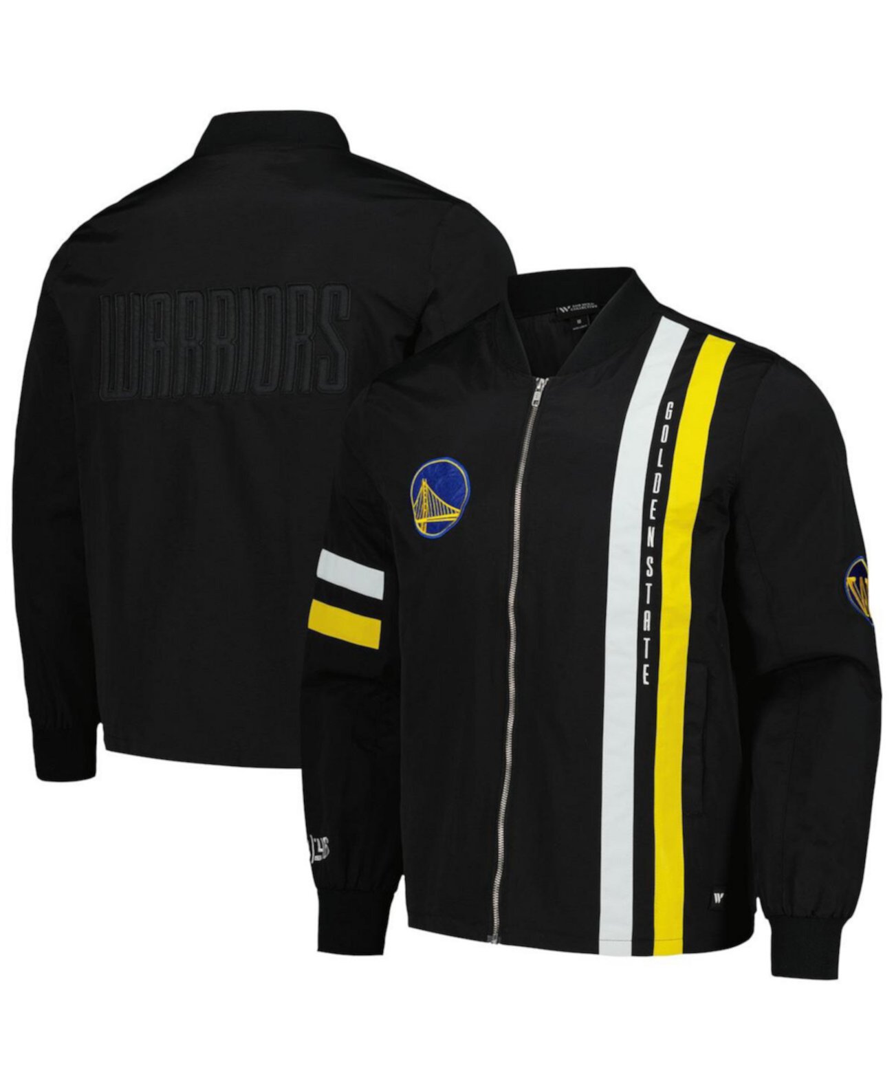 Men's and Women's Black Golden State Warriors Stitch Applique Full-Zip Bomber Jacket The Wild Collective