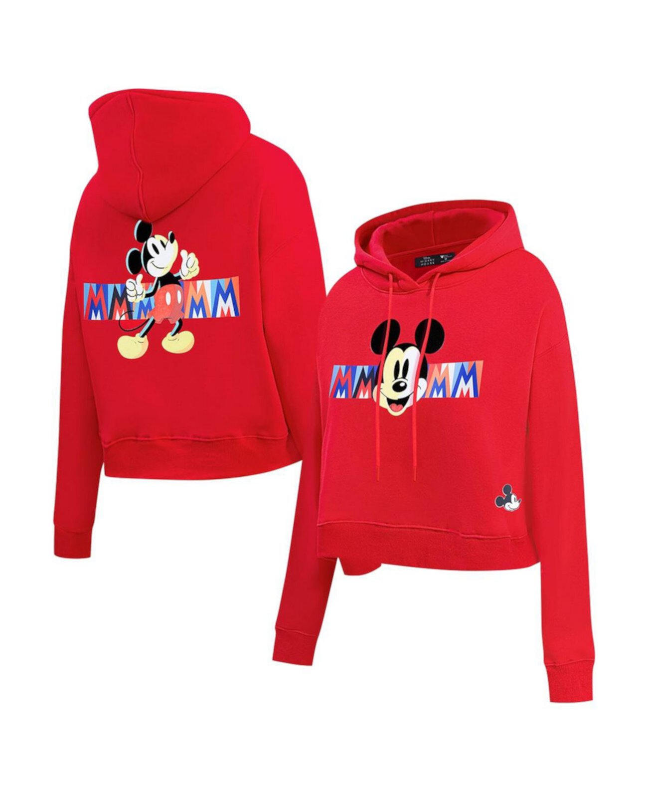 Women's Red Mickey Friends Mickey Mouse Bold Expression Oversized Cropped Pullover Hoodie Freeze Max