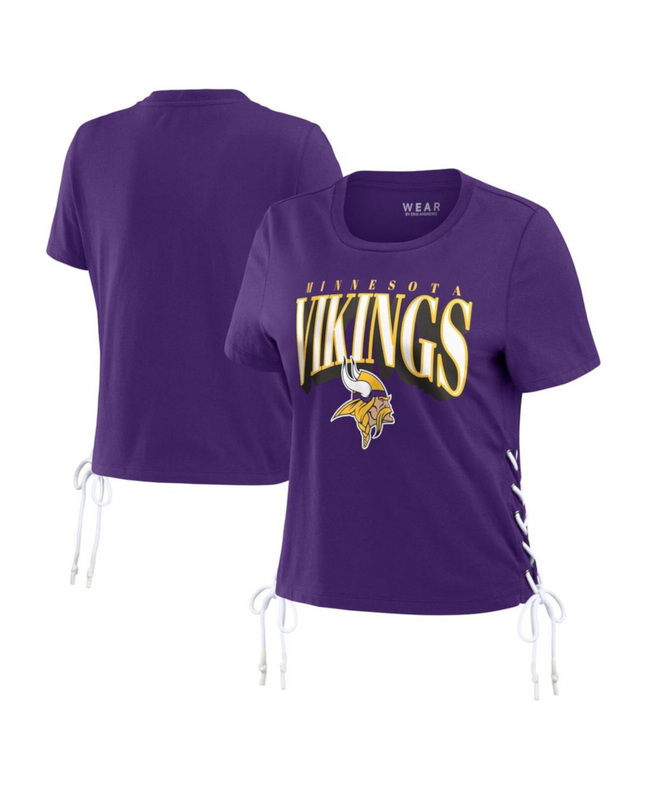 Women's Purple Minnesota Vikings Lace Up Side Modest Cropped T-Shirt WEAR by Erin Andrews