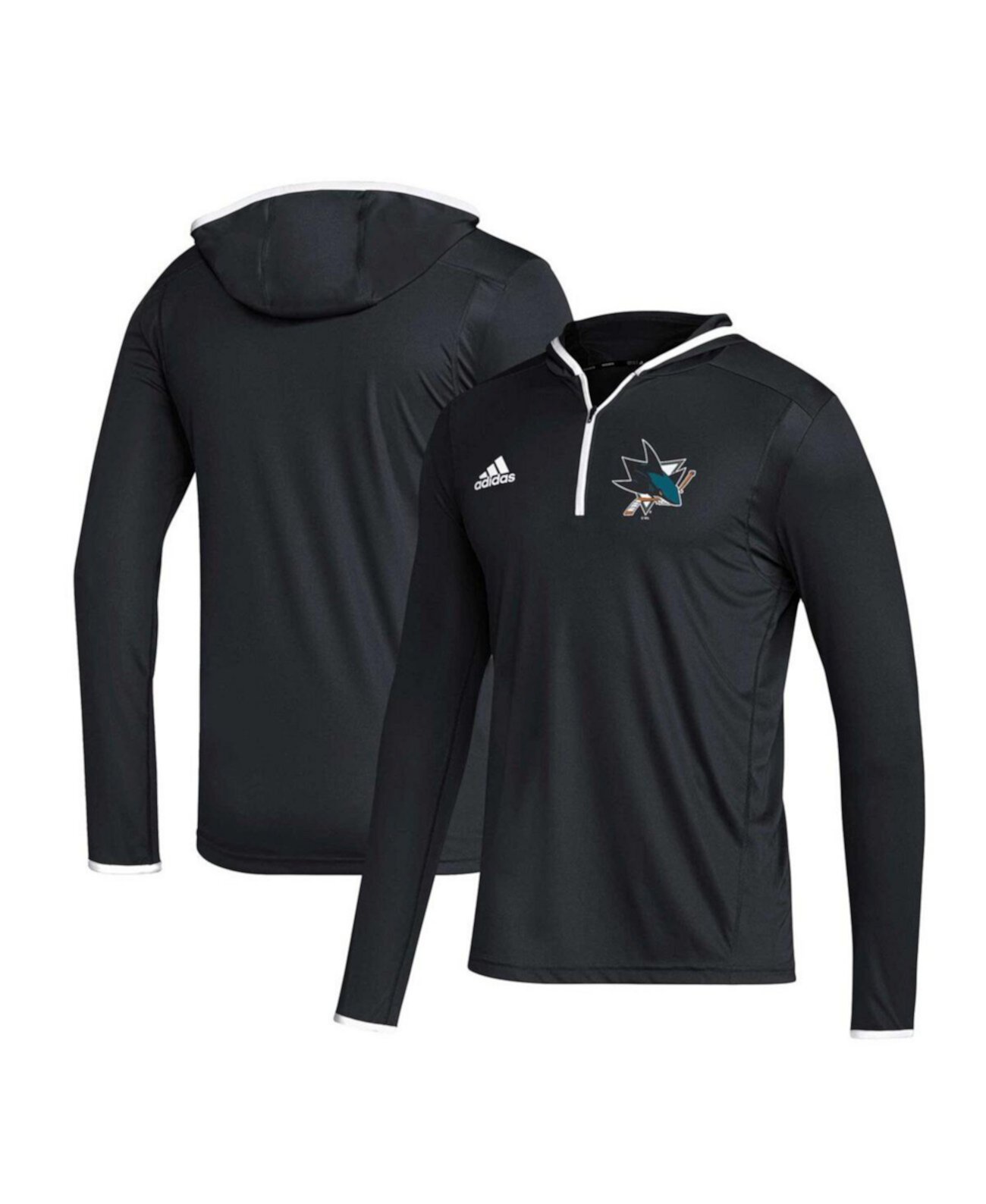 Men's Black San Jose Sharks Team Long Sleeve Quarter-Zip Hoodie T-Shirt Adidas